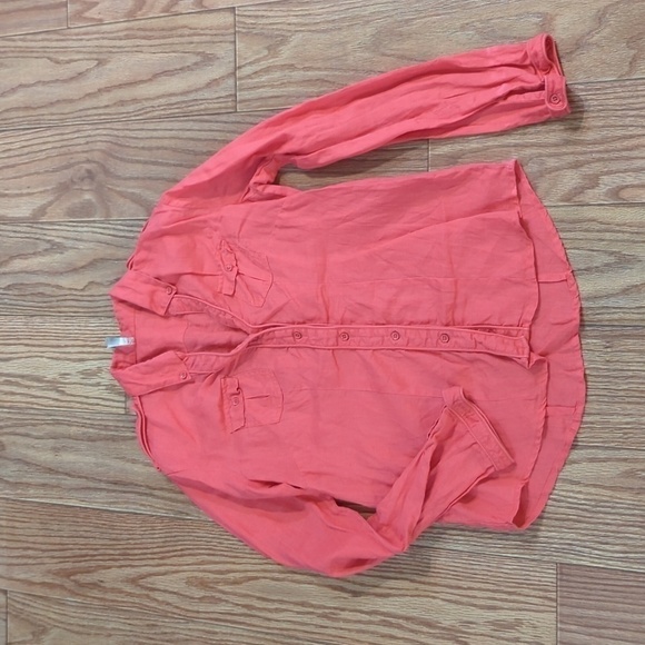 Piazza Italia coral pink linen blend button-down shirt with shoulder tabs, M - Picture 1 of 4